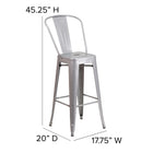Flash Furniture 30" High Silver Metal Indoor-Outdoor Barstool with Back-Galvanized Steel Construction