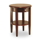 Winsome Concord Round End Table With Drawer/Shelf, Antique Walnut-Beautiful walnut finish round end table with tapered legs.  Drawer has satin nickel knob, shelf for storing d&eacute;cor.  Match with End Table (94217), Side Table (94220), Half Moon Hall Table with shelf (94039) or Half Moon Table (94132) collection.