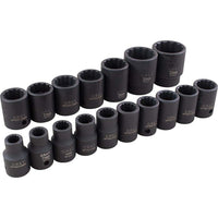 Gray Tools 17 Piece 1/2" Drive 12 Point Metric, Standard Impact Socket Set, 10mm-32mm-Contains Sizes: 10, 11, 12, 13, 14, 15, 16, 17, 18, 19, 20, 21, 22, 23, 24, 30, 32mm.