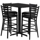 Flash Furniture 24''W x 42''L Rectangle Black Laminate X-Base Table Set with 4 Ladder Back Metal Bar Stools, Black Vinyl Seat-Black Powder Coated Chair and Table Frame