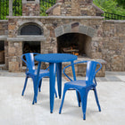 24'' Round Blue Metal Indoor-Outdoor Table Set with 2 Arm Chairs (CH-51080TH-2-18ARM-BL-GG)-24"W x 24"D x 29"H
