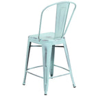 Flash Furniture 24" High Distressed Green-Blue Metal Indoor-Outdoor Counter Height Stool with Back-Drain Holes in Seat