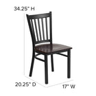 Flash Furniture HERCULES Series Black Vertical Back Metal Restaurant Chair - Walnut Wood Seat-18 Gauge Steel Frame