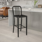 Flash Furniture 30" High Black Metal Indoor-Outdoor Barstool with Vertical Slat Back-Adjustable Floor Glides