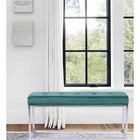 Plata Decor Cisne Chrome Bench with Velvet Top - Green-Wipe clean