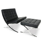 Nicer Furniture Pavilion Chair with Ottoman - Black-Upholstered in top grain genuine Italian leather