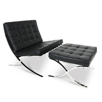 Nicer Furniture Pavilion Chair with Ottoman - Black-Upholstered in top grain genuine Italian leather