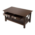 Winsome Xola Coffee Table With 2 Drawers, Cappuccino-Wood coffee table with 2 Drawers and a bottom shelf
