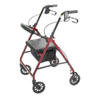 Drive Medical Rollator Walker with Back Support and Padded Seat, Red-Removable, hinged, padded backrest can be folded up or down