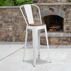 Flash Furniture 30" High Metal Barstool with Back & Wood Seat - White-Lightweight Design with Footrest
