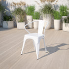 Flash Furniture Commercial Grade Metal Indoor-Outdoor Chair with Arms - White-Cross Brace under seat provides extra stability
