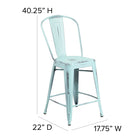 Flash Furniture 24" High Distressed Green-Blue Metal Indoor-Outdoor Counter Height Stool with Back-Footrest