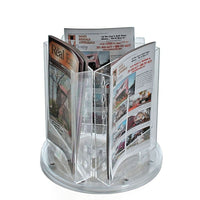 Azar Displays 8.38" x 6" Bi-Fold 3-Pocket Revolving Modular Crystal Styrene Brochure Holder (252318)-Use for printed material measuring 9"H x 6"W