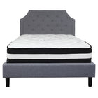 Flash Furniture Brighton Full Size Tufted Upholstered Platform Bed with Pocket Spring Mattress - Light Grey Fabric-Full Platform Bed and Mattress Set