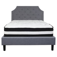 Flash Furniture Brighton Full Size Tufted Upholstered Platform Bed with Pocket Spring Mattress - Light Grey Fabric-Full Platform Bed and Mattress Set