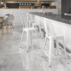 Flash Furniture 24" High Metal Indoor-Outdoor Counter Height Stool with Back - White-White Powder Coat Finish