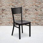 Flash Furniture HERCULES Series Black Grid Back Metal Restaurant Chair - Mahogany Wood Seat-.625" Thick Plywood Seat