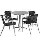 Flash Furniture 27.5'' Round Aluminum Indoor-Outdoor Table with 4 Black Rattan Chairs (TLH-ALUM-28RD-020BKCHR4-GG)-Seats 4 people
