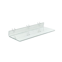 Azar Displays 20" x 6" Acrylic Shelf For Pegboard/Slatwall, Clear, 4 Pack (556012)-Clear acrylic shelf is ideal for displaying cosmetics