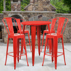 30'' Round Red Metal Indoor-Outdoor Bar Table Set with 4 Cafe Barstools [CH-51090BH-4-30CAFE-RED-GG]-30"W x 30"D x 41"H