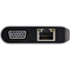 Startech USB C Multiport Adapter USB-C Mini Travel Dock w/ 4K HDMI or 1080p VGA-External Ports: 1 x HDMI, 1 x VGA (15 pin, High Density D-Sub), 1 x RJ-45, 2 x USB 3.2 Gen 1 USB Type-A (9 pin, 5 Gbps), 1 x SD Slot, 1 x 3.5 mm Audio; Host Connectors: 1 x USB Type-C (24 pin, 5Gbps), 1 x USB Type-C (24 pin, 5Gbps)