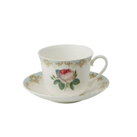 Roy Kirkham Breakfast Cup/Saucer, Vintage Roses, Set of 2-Vintage Rose Set of Two "Anne" Breakfast Cups & Saucers in Fine Bone China. Perfect for a generous hot drink any time of day. Featuring a vintage pastel blue and gold border with rose design. Capacity 450 ml. Made in England by Roy Kirkham.