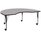 Flash Furniture Mobile 48"W x 96"L Kidney Grey HP Laminate Activity Table - Height Adjustable Short Legs-Collaborative Kidney Activity Table