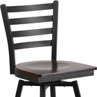 Flash Furniture HERCULES Series Ladder Back Swivel Metal Barstool with Walnut Wood Seat - Black-Swivel Seat