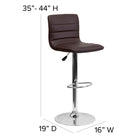 Flash Furniture Contemporary Brown Vinyl Adjustable Height Barstool with Horizontal Stitch Back & Chrome Base-Seat Adjusts from Counter to Bar Height