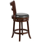 Flash Furniture 26" High Wood Counter Height Stool with Single Slat Ladder Back & Black Leather Swivel Seat - Cappuccino-Black LeatherSoft Upholstery