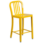 Flash Furniture 24" High Yellow Metal Indoor-Outdoor Counter Height Stool with Vertical Slat Back-500 lb. Weight Capacity