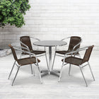 Flash Furniture 27.5" Round Aluminum Indoor-Outdoor Table Set with 4 Dark Brown Rattan Chairs-Set Includes Table and 4 Chairs