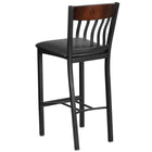 Flash Furniture Eclipse Series Vertical Back Black Metal & Walnut Wood Restaurant Barstool with Black Vinyl Seat-Black Vinyl Upholstered Seat