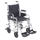 Drive Medical Poly Fly Transport Chair with Swing away Footrest, 18" Seat Size-Silver, Aluminum