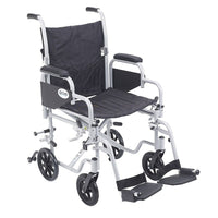 Drive Medical Poly Fly Transport Chair with Swing away Footrest, 18" Seat Size-Silver, Aluminum