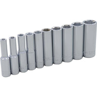 Gray Tools 10 Piece 1/4" Drive, 6 Point SAE Deep, Chrome Socket Set, 3/16"-9/16"-Contains Sizes: 3/16”, 7/32”, 1/4”, 9/32”, 5/16”, 11/32”, 3/8”, 7/16”, 1/2”, 9/16”