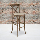 Flash Furniture HERCULES Series Dark Antique Wood Cross Back Barstool with Cushion - 2 Pack-1" Thick Burlap Cushion