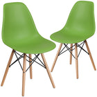 Flash Furniture Elon Series Green Plastic Chair with Wooden Legs - 2 Pack-Ideal Use: dining chair, living room accent chair, home office side chair
