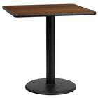 Flash Furniture 30" Square Walnut Laminate Table Top with 18" Round Table Height Base-Hospitality Table
