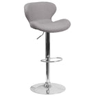 Flash Furniture Contemporary Grey Fabric Adjustable Height Barstool with Curved Back & Chrome Base - Grey Fabric-Mid-Back Design