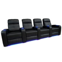 Valencia Verona Leather Air Home Theatre LED Manual Recliner, 4-Seats, Black (4-BLK-ML)-Wrapped in Premium Leather Air