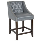 Flash Furniture Carmel Series 24" High Transitional Tufted Walnut Counter Height Stool - Light Grey LeatherSoft-Counter Height