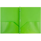 JAM Paper Plastic POP Two Pocket Clasp School Folder with Prong Clip Fasteners, Lime Green, 12 Pack (313525325ug)-9-1/2" x 11-1/2"