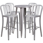 24'' Round Silver Metal Indoor-Outdoor Bar Table Set with 4 Vertical Slat Back Barstools [CH-51080BH-4-30VRT-SIL-GG]-Metal Cafe Bar Table