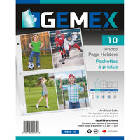 Gemex 3-Hole Photo Page Holders, Clear, Holds 8 Photos 3 1/2" x 5", 10 Pack-Photo page holders