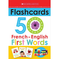 Scholastic Early Learners Flashcards, 50 First Words, English/French-Set contains 26 flashcards, and comes in a sturdy box for easy storage.