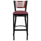 Flash Furniture HERCULES Series Black Slat Back Metal Restaurant Barstool - Mahogany Wood Back - Burgundy Vinyl Seat-Burgundy Vinyl Upholstered Seat