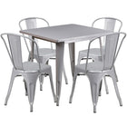 Flash Furniture 31.5'' Square Silver Metal Indoor-Outdoor Table Set with 4 Stack Chairs (ET-CT002-4-30-SIL-GG)-Galvanized Steel, Metal, Rubber
