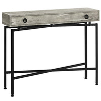 Monarch Specialties 3454 Accent Table - 42"L/Grey Reclaimed Wood/Black Console-Contemporary barn style finish in a grey reclaimed wood-look accented with round black metal pulls
