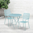 30'' Round Sky Blue Indoor-Outdoor Steel Folding Patio Table Set with 2 Square Back Chairs [CO-30RDF-02CHR2-SKY-GG]-Set Includes Folding Table and 2 Chairs